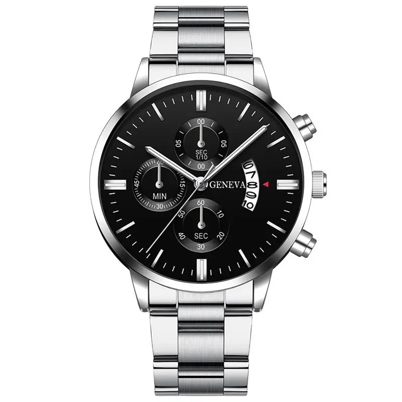 Men’s Luxury Silver Stainless Steel Watch – Quartz Business