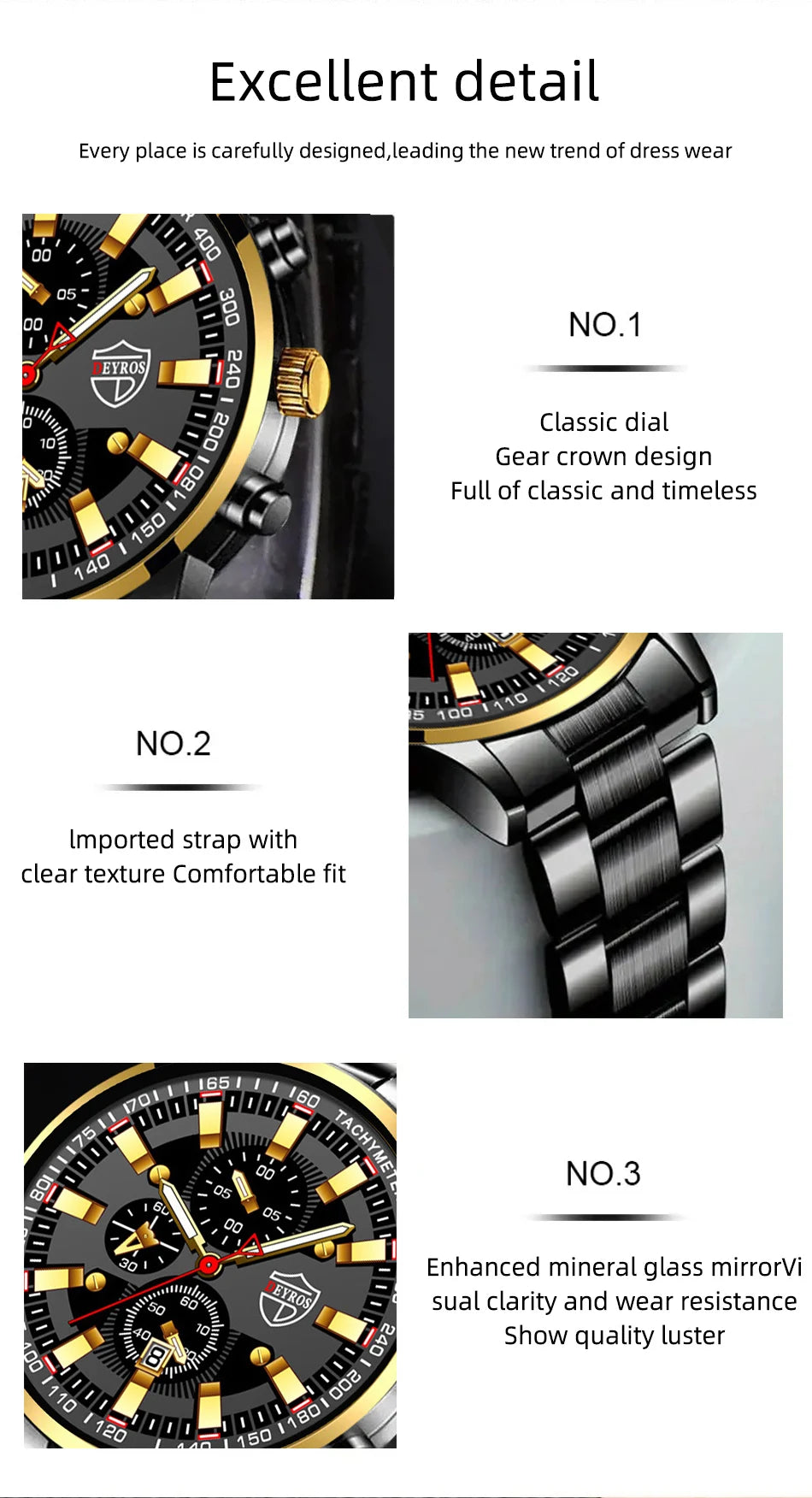 Luxury Men’s Quartz Watch – Gold Needle, Steel Band, Calendar Display Classic Business & Casual Style