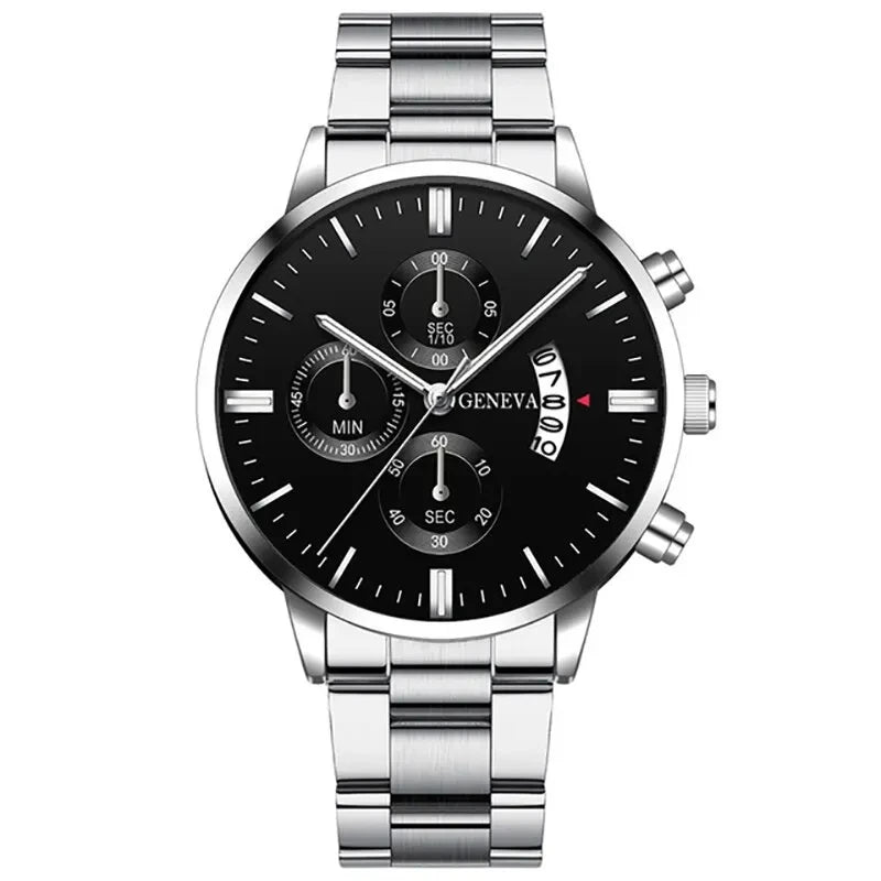 ⌚ Men’s  Stainless Steel Quartz Watch – Classic Business Style with Calendar Display