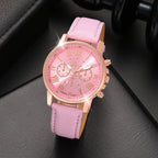 6PCS Pink Watch & Bracelet Set for Women and Girls