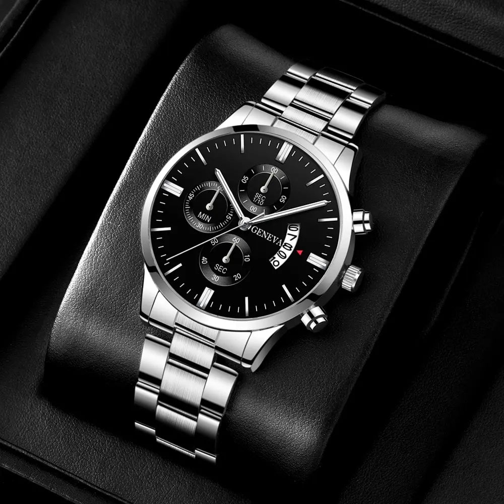 Men’s Luxury Silver Stainless Steel Watch – Quartz Business