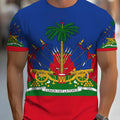 Men’s Haitian Flag T-Shirt – Vibrant Multi-Color Casual Polyester Tee, Regular Fit