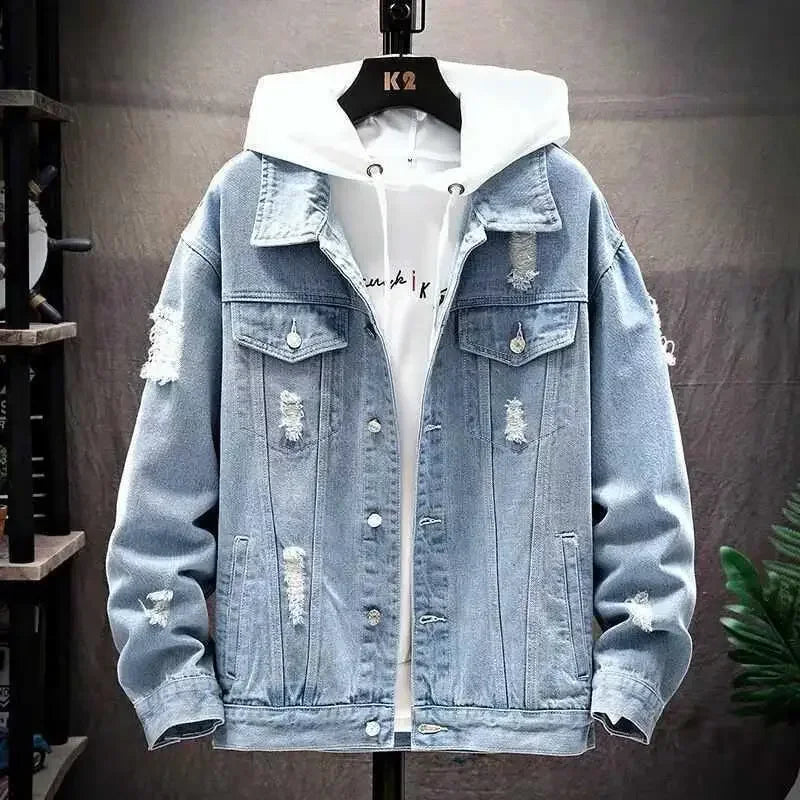 Distressed Patchwork Denim Jacket