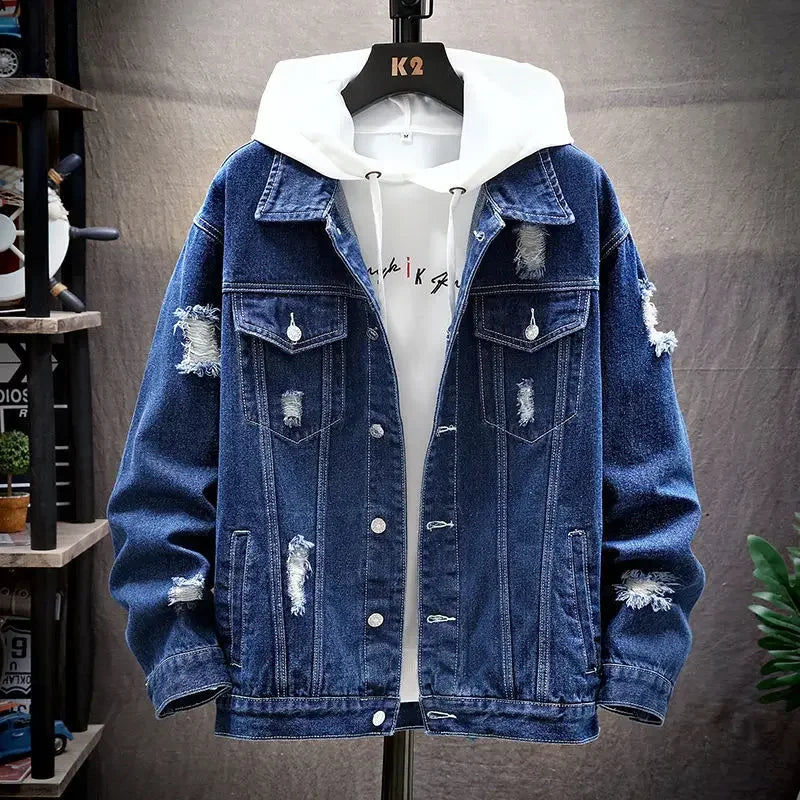 Distressed Patchwork Denim Jacket