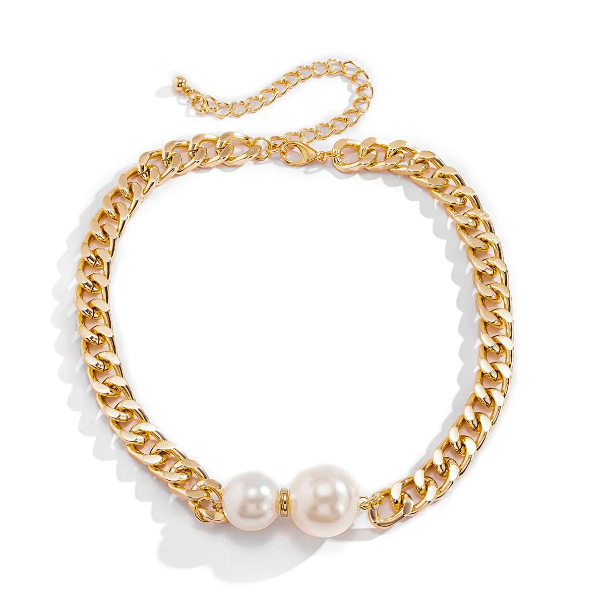 Women’s Vintage Punk Cuban Chain Choker Necklace with Gothic Pearl Pendant