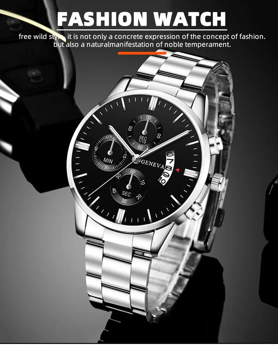 Men’s Luxury Silver Stainless Steel Watch – Quartz Business