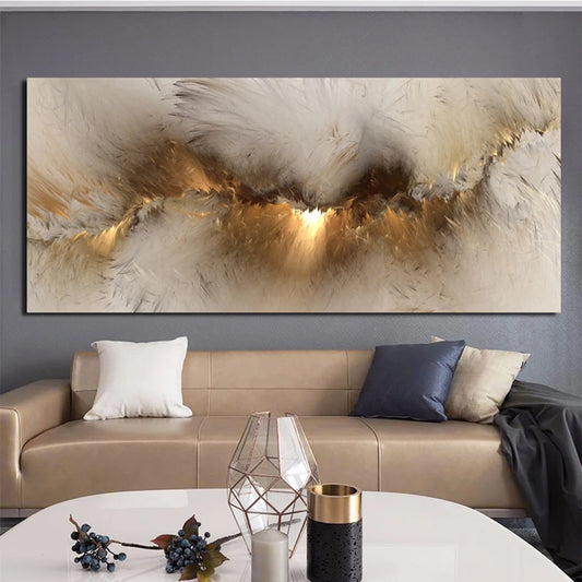Grey and Yellow Abstract Cloud Oil Painting