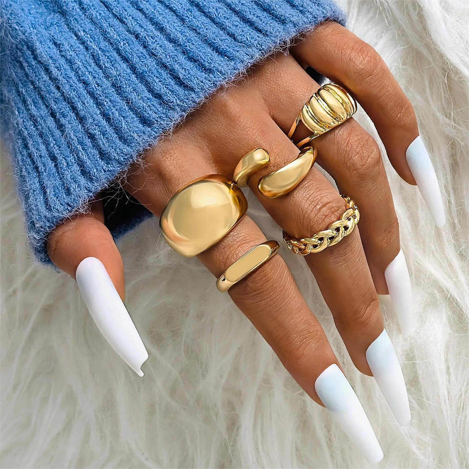 Gold Punk Ring Set for Men & Women