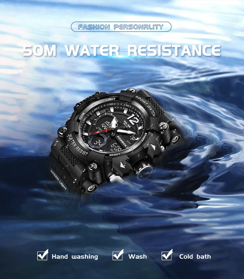 Men’s Fashion Sport Watch – 50M Waterproof, Shock Resistant LED Alarm