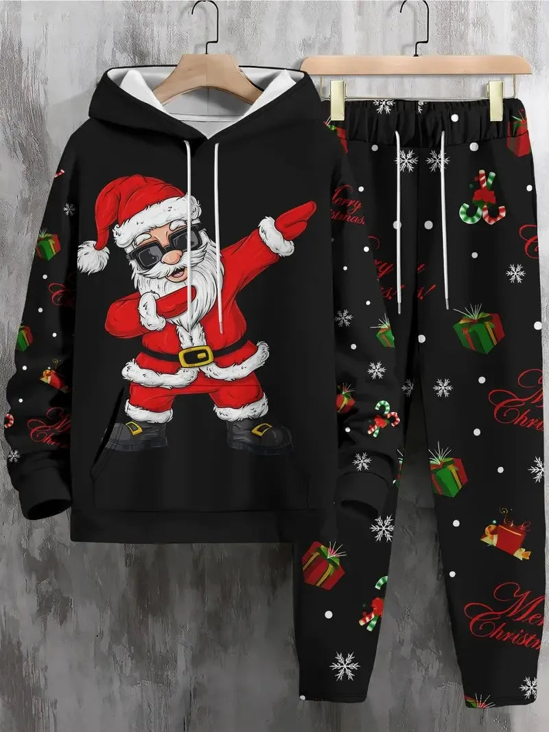 Men’s Santa Claus Print Hoodie Set