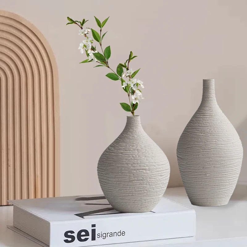 Nordic Ceramic Vase – Simple Narrow-Mouth Flower Pot for Home, Office & Living Room Decor