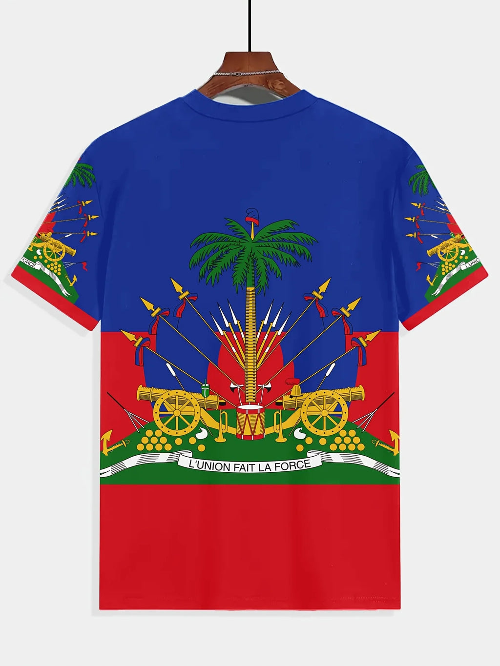 Men’s Haitian Flag T-Shirt – Vibrant Multi-Color Casual Polyester Tee, Regular Fit