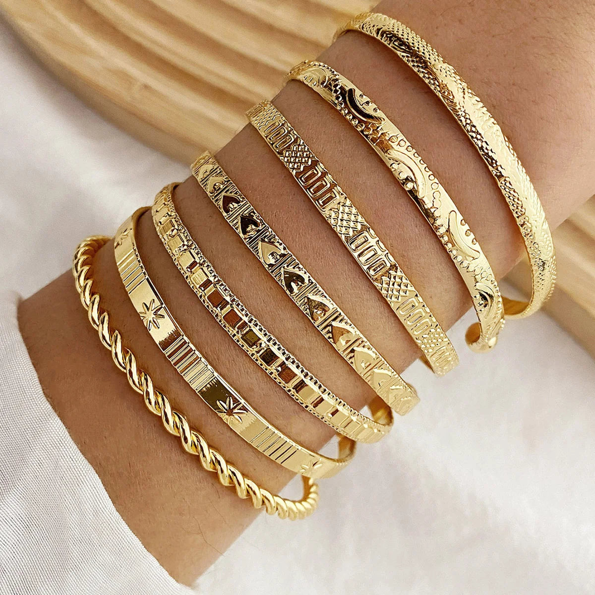 7-Piece Gold Punk Bracelet Set for Women