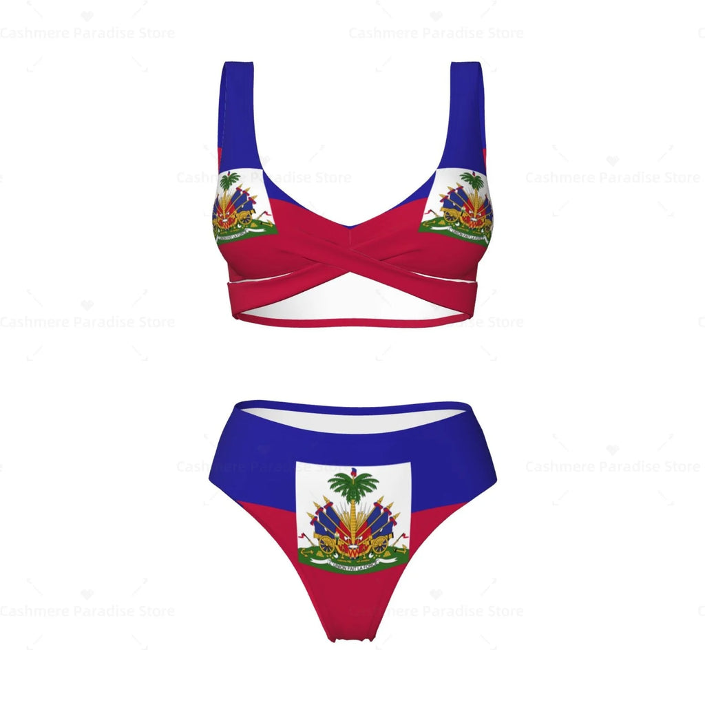 Haitian Flag Bikini Set for Women – Push-Up Swimsuit