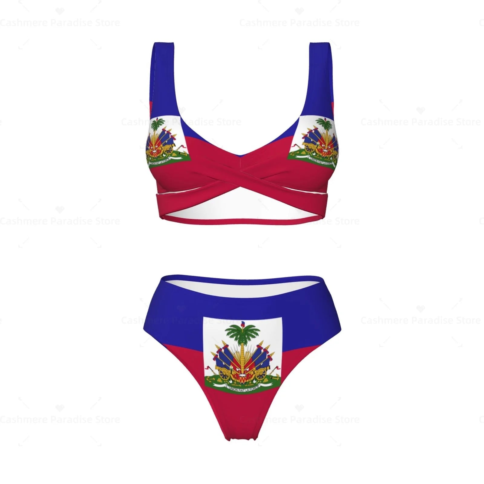 Haitian Flag Bikini Set for Women – Push-Up Swimsuit
