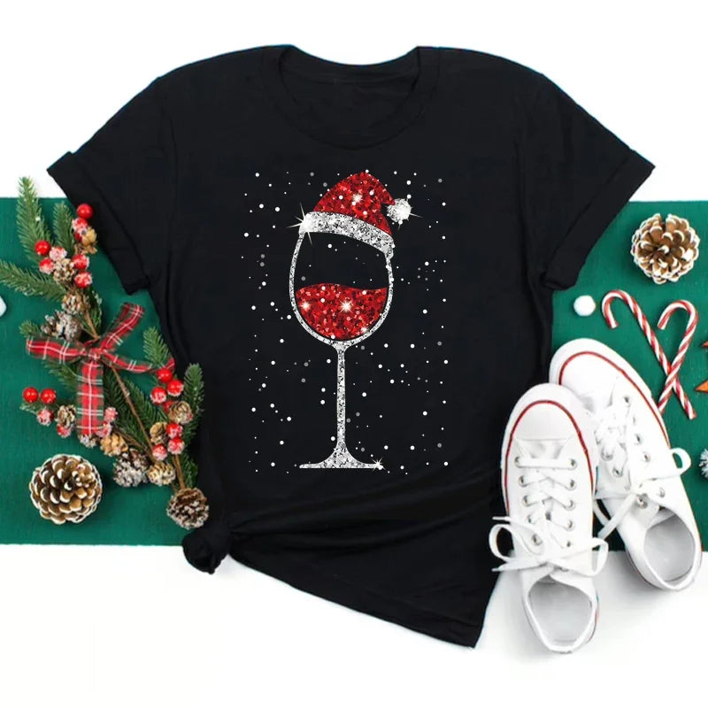 Women’s Wine Glass Christmas T-Shirt