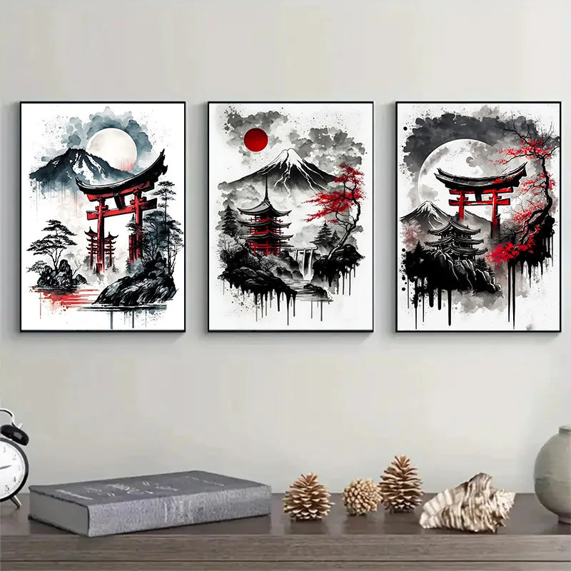 Black & Red Vintage Ink Art Posters for Living Room Decor