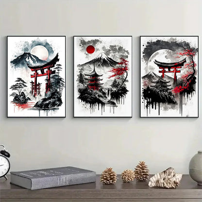 Black & Red Vintage Ink Art Posters for Living Room Decor