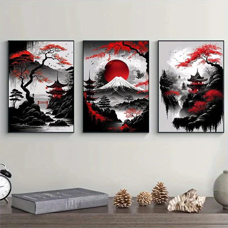Black & Red Vintage Ink Art Posters for Living Room Decor