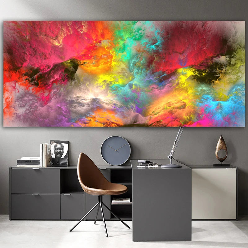 Grey and Yellow Abstract Cloud Oil Painting