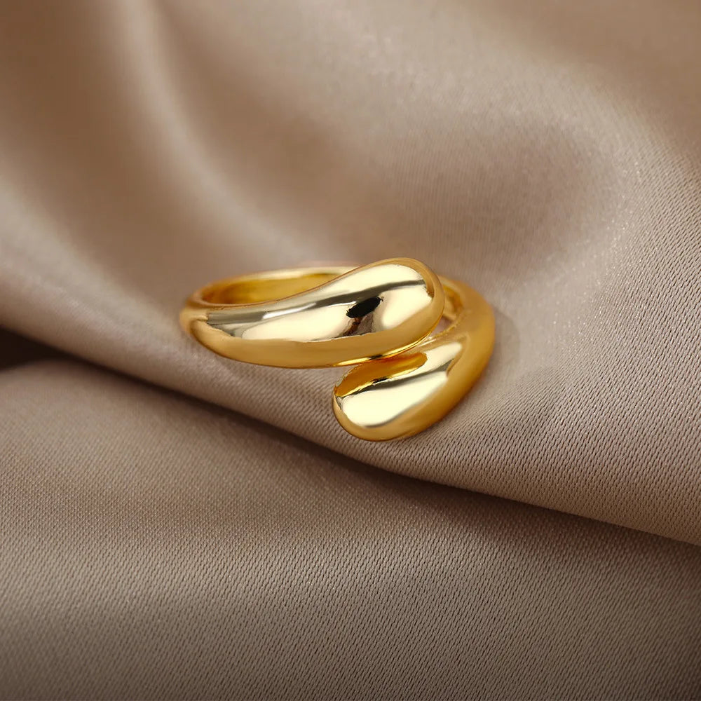 Gold Color Stainless Steel Double Ball Open Ring