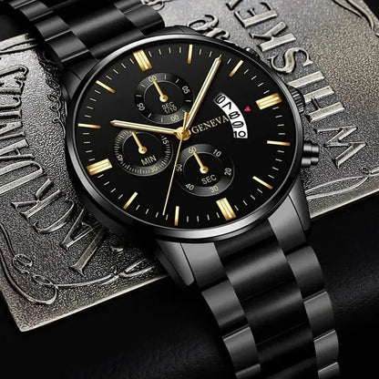 ⌚ Men’s  Stainless Steel Quartz Watch – Classic Business Style with Calendar Display