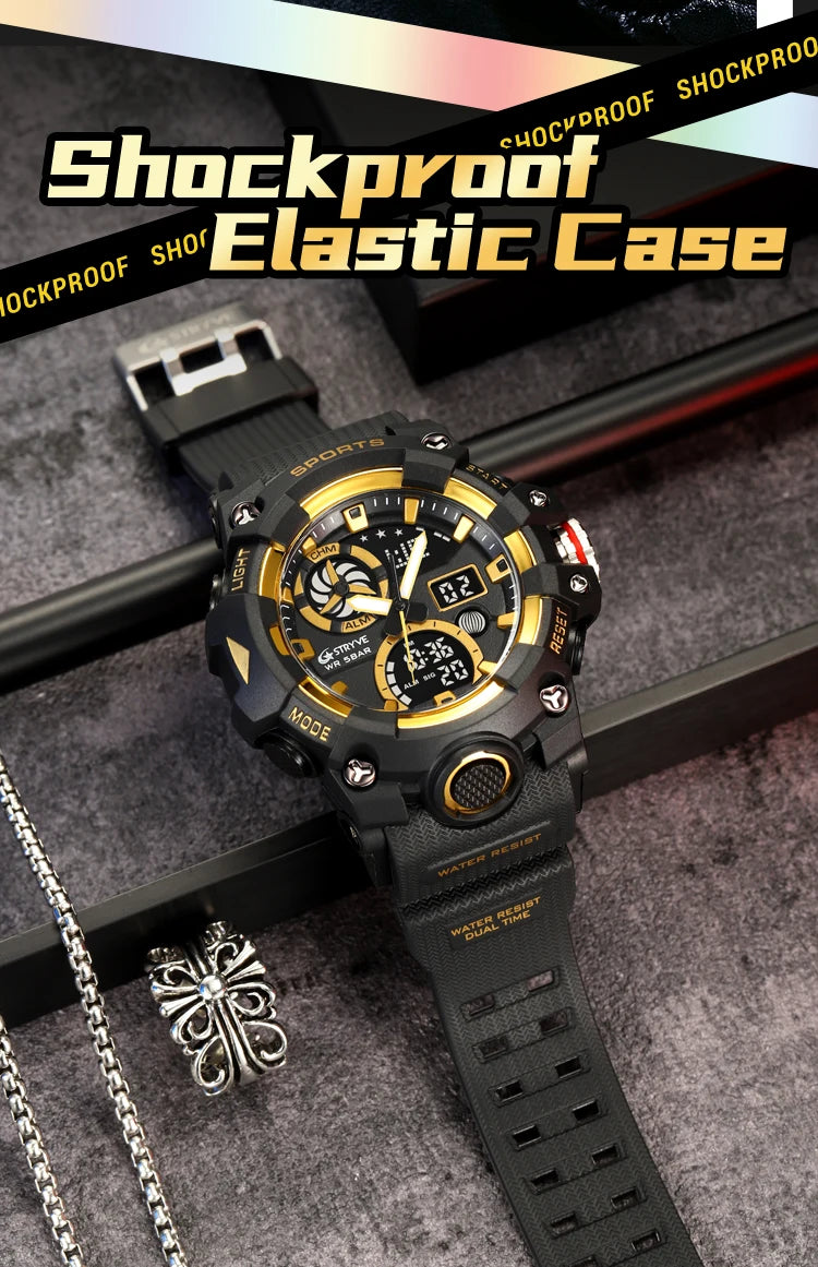 Men’s Dual Time Sport Watch – 50m Waterproof, Shock Resistant Digital Watch