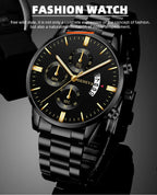 ⌚ Men’s  Stainless Steel Quartz Watch – Classic Business Style with Calendar Display
