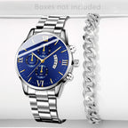 ⌚ Men’s  Stainless Steel Quartz Watch – Classic Business Style with Calendar Display