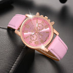 6PCS Pink Watch & Bracelet Set for Women and Girls
