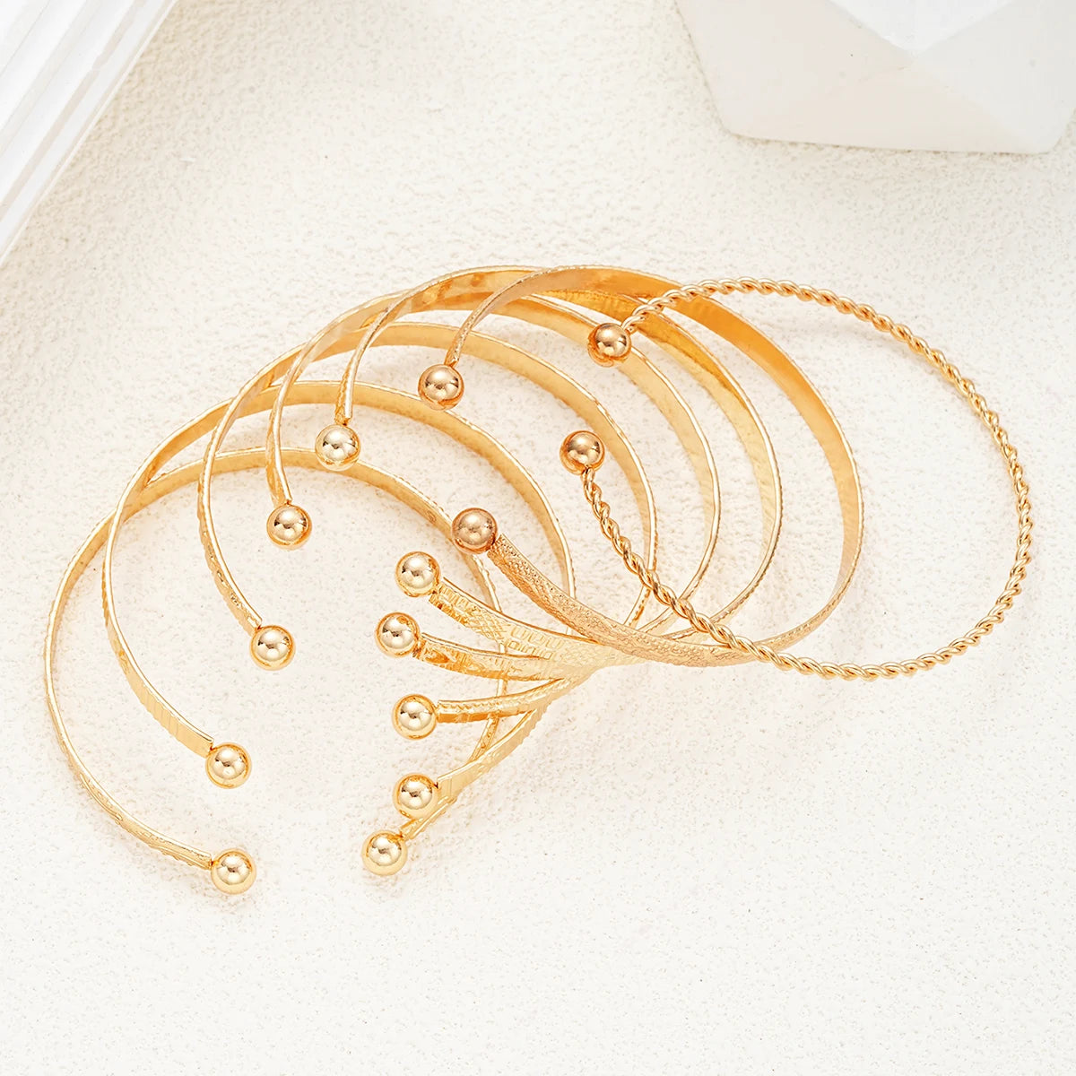 7-Piece Gold Punk Bracelet Set for Women