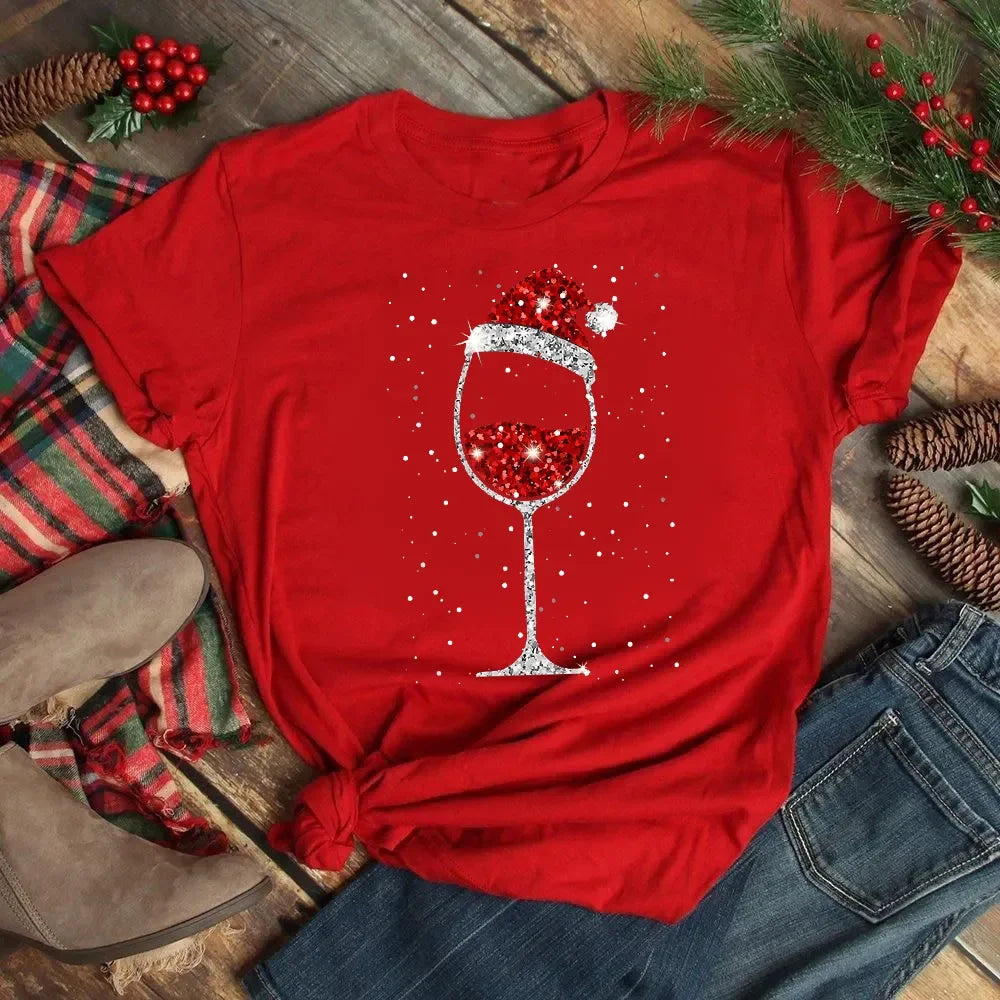 Women’s Wine Glass Christmas T-Shirt