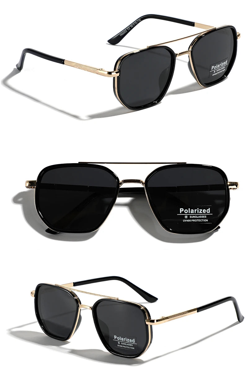 Peekaboo TR90 polarized sunglasses men retro style metal square sun glasses for women double bridge driving green black uv400