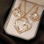 Rhinestone Double Heart Earrings & Pendant Necklace for women
