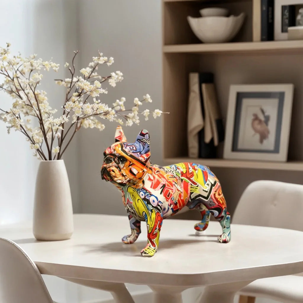 Colorful Standing French Bulldog Resin Statue
