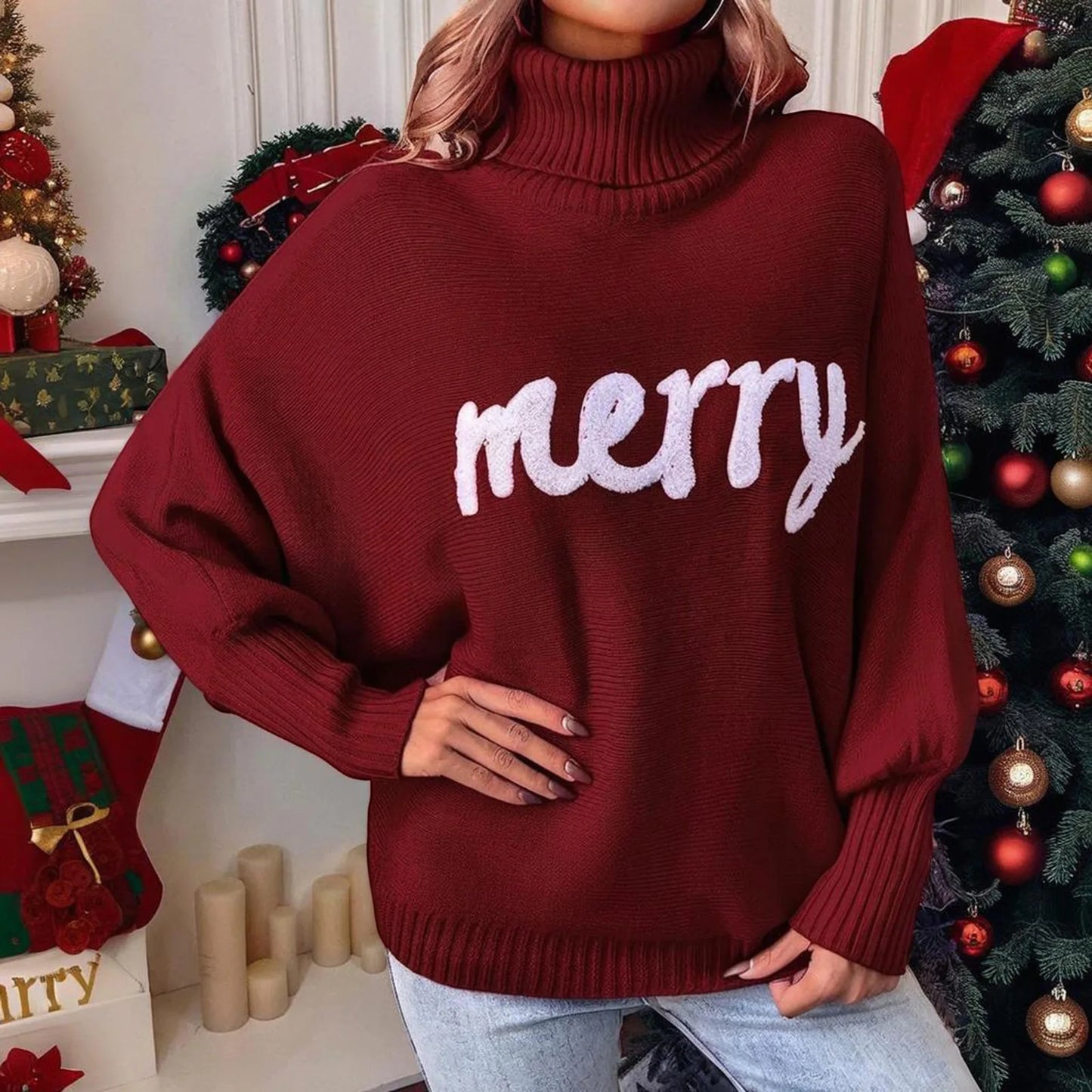 Women’s Christmas Turtleneck Knit Sweater