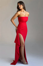 Women's Strapless Backless Long Dress with High Slit