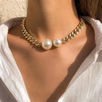 Women’s Vintage Punk Cuban Chain Choker Necklace with Gothic Pearl Pendant