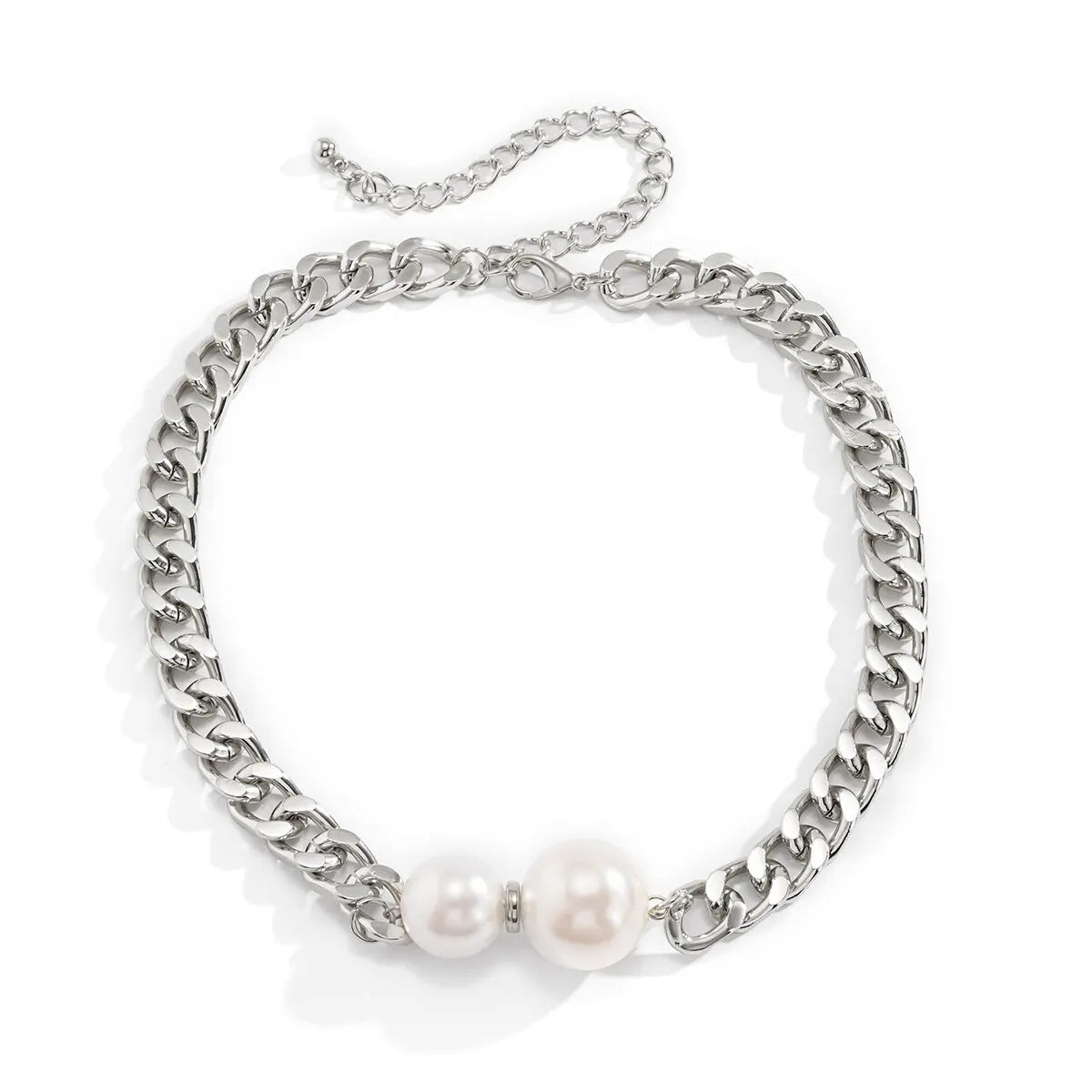 Women’s Vintage Punk Cuban Chain Choker Necklace with Gothic Pearl Pendant