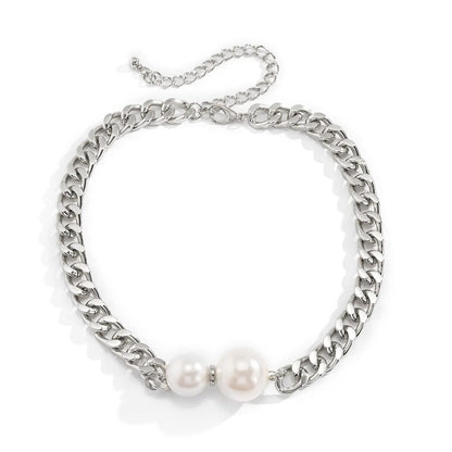 Women’s Vintage Punk Cuban Chain Choker Necklace with Gothic Pearl Pendant