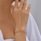 Dainty Gold-Plated Hand Chain Bracelet with Ring
