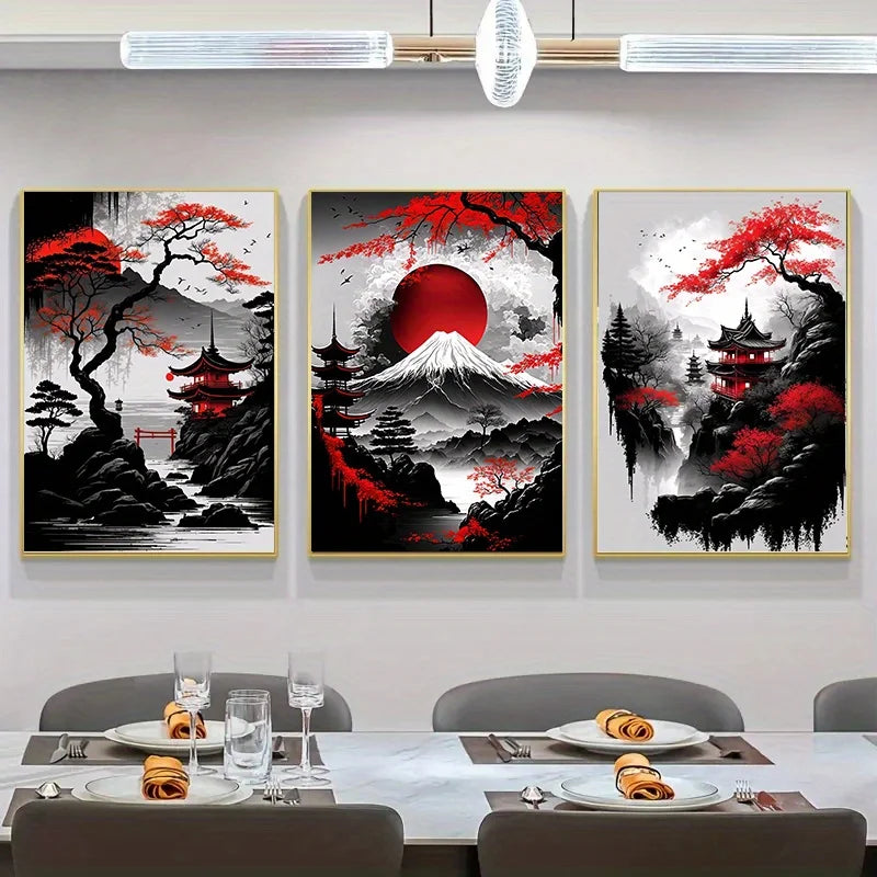 Black & Red Vintage Ink Art Posters for Living Room Decor