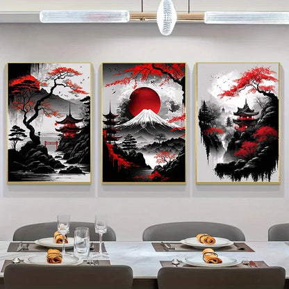 Black & Red Vintage Ink Art Posters for Living Room Decor