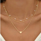 Piece Pearl & Heart Pendant Necklace Set