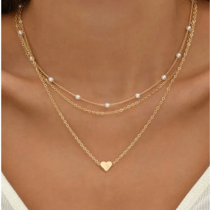 Piece Pearl & Heart Pendant Necklace Set