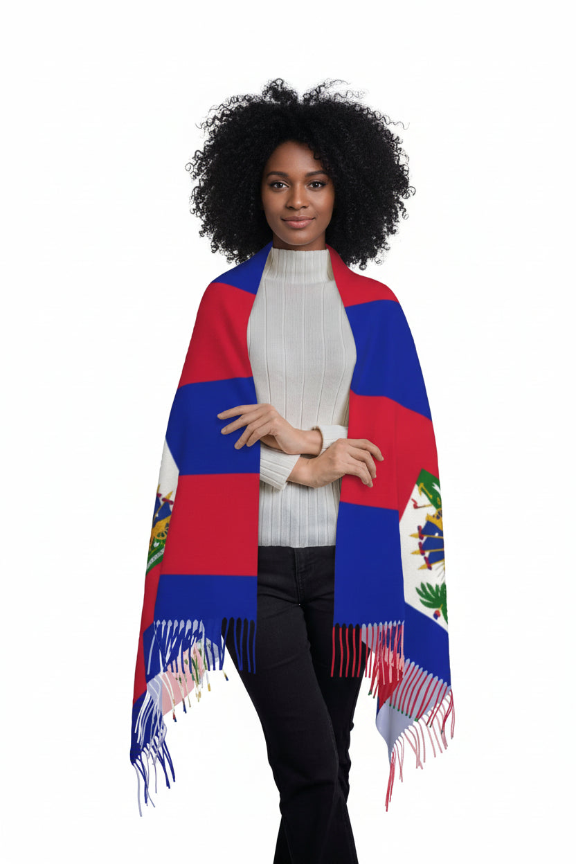 Haiti Flag Winter Tassel Scarf
