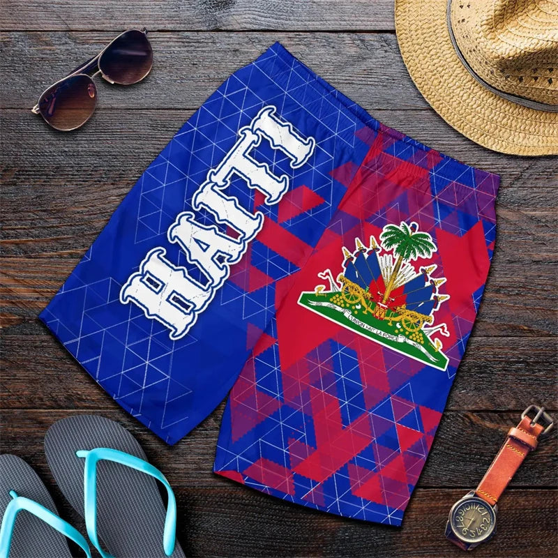 3D Haiti Flag Men's Hawaiian Beach Shorts