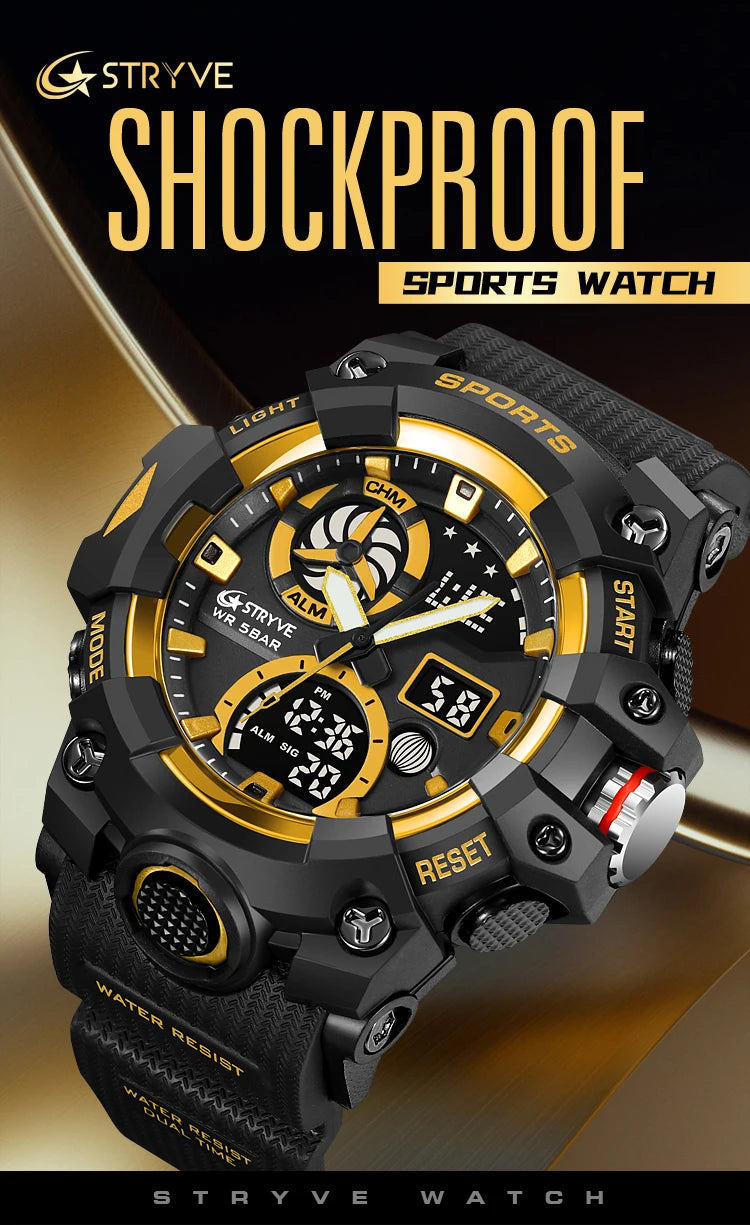 Men’s Dual Time Sport Watch – 50m Waterproof, Shock Resistant Digital Watch