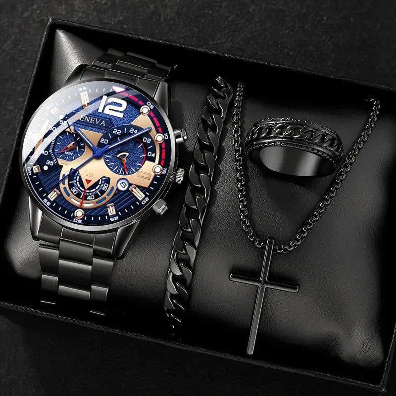 Men's 4-Piece Gold Jewelry Set – Roman Watch