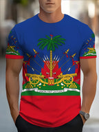 Men’s Haitian Flag T-Shirt – Vibrant Multi-Color Casual Polyester Tee, Regular Fit